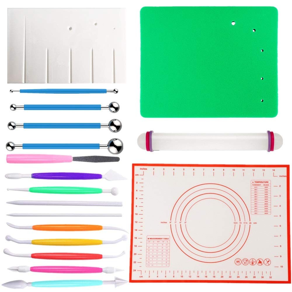 Gum Paste Flowers Leaves Fondant Kit Modelling Tools Silicone Mat 1 Set
