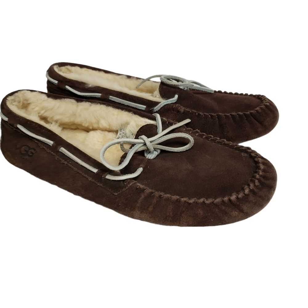 UGG Mens Slippers Driving Shoes Brown Leather Sheepskin Sz 9 Pre-owned