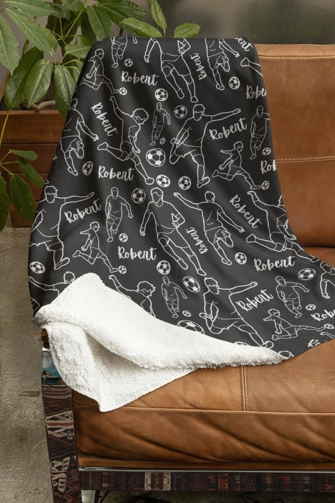 Personalized Soccer Blanket Custom Printed Soccer Player's Name Throw Blanket