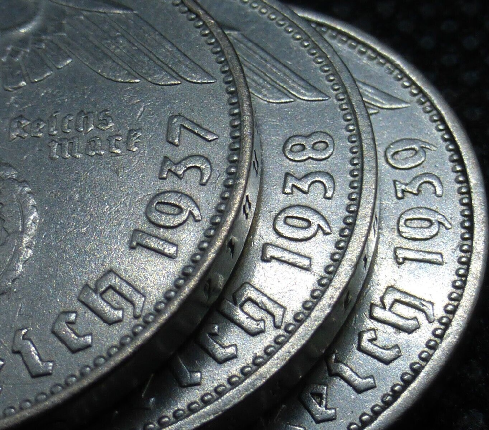 *3x Silver Coin Year Set* Rare Third Reich WW2 2 Reichsmark Hindenburg Lot