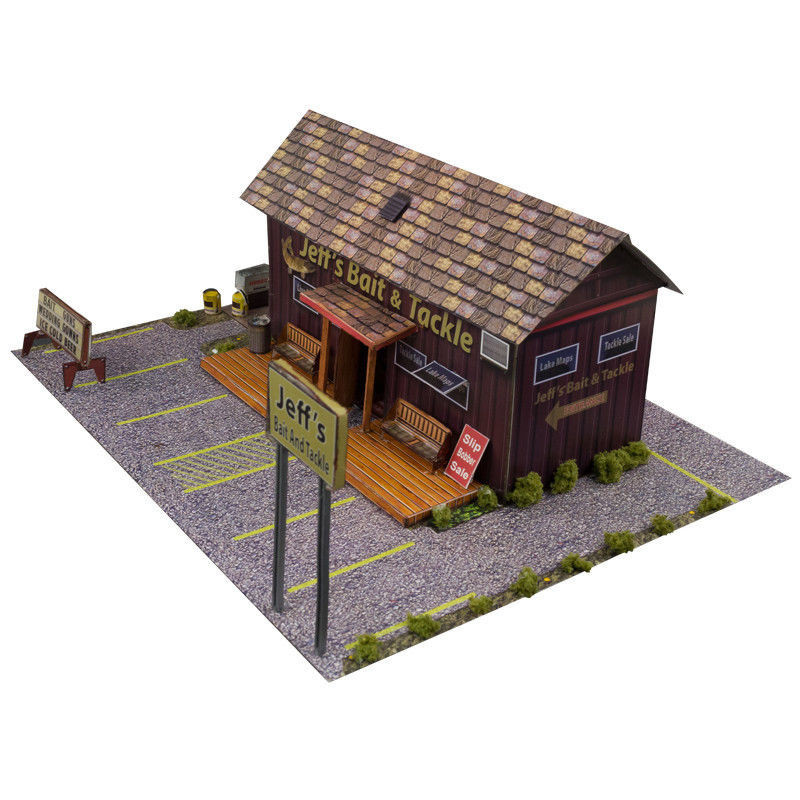 1/64 Slot Car Scale Bait Shop Photo Real Kit Model HotWheels Diorama Scenery Set