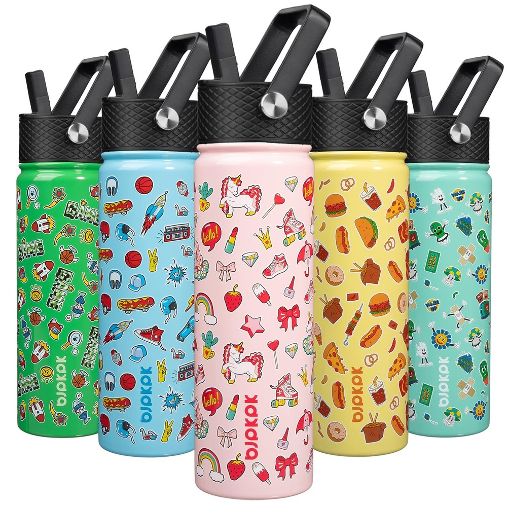 BJPKPK 22 oz Insulated Stainless Steel Water Bottle with Straw Lid