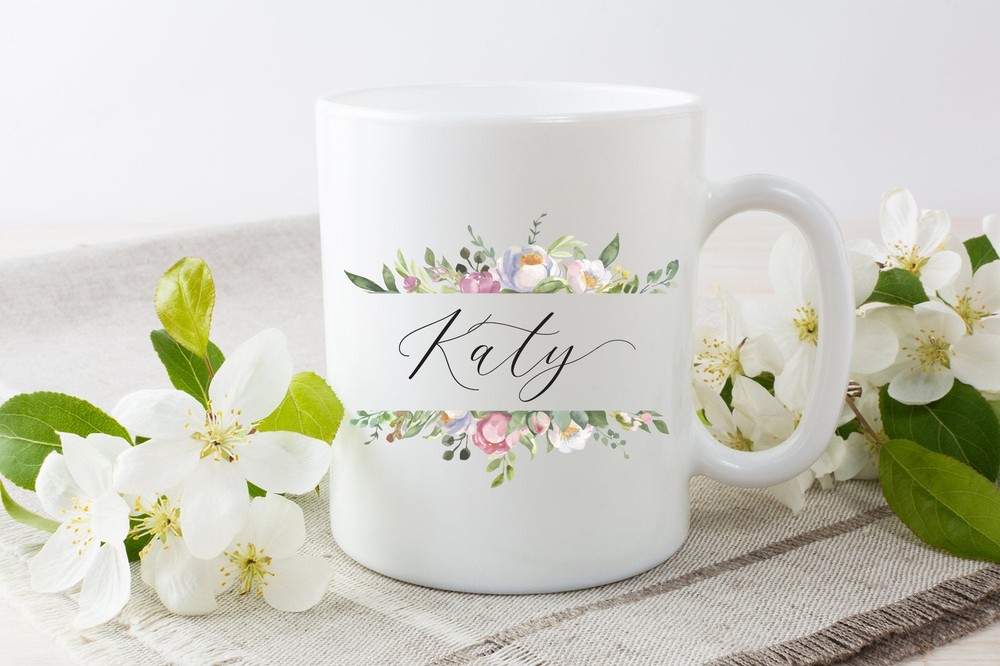 Personalised Mug Bridesmaid Mug Personalised Name Mug Leaf Mug Floral Mug Custom