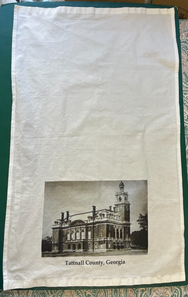 TATTNALL COUNTY GA Georgia Vintage COURTHOUSE Photo Dish Tea Towel Clock Tower