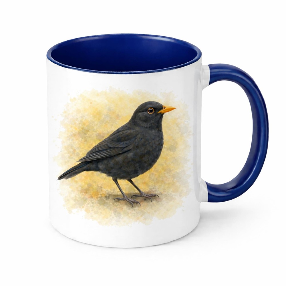 Blackbird Ceramic Mug Brew Crew Gifts 11oz Watercolour Dishwasher Safe Blue