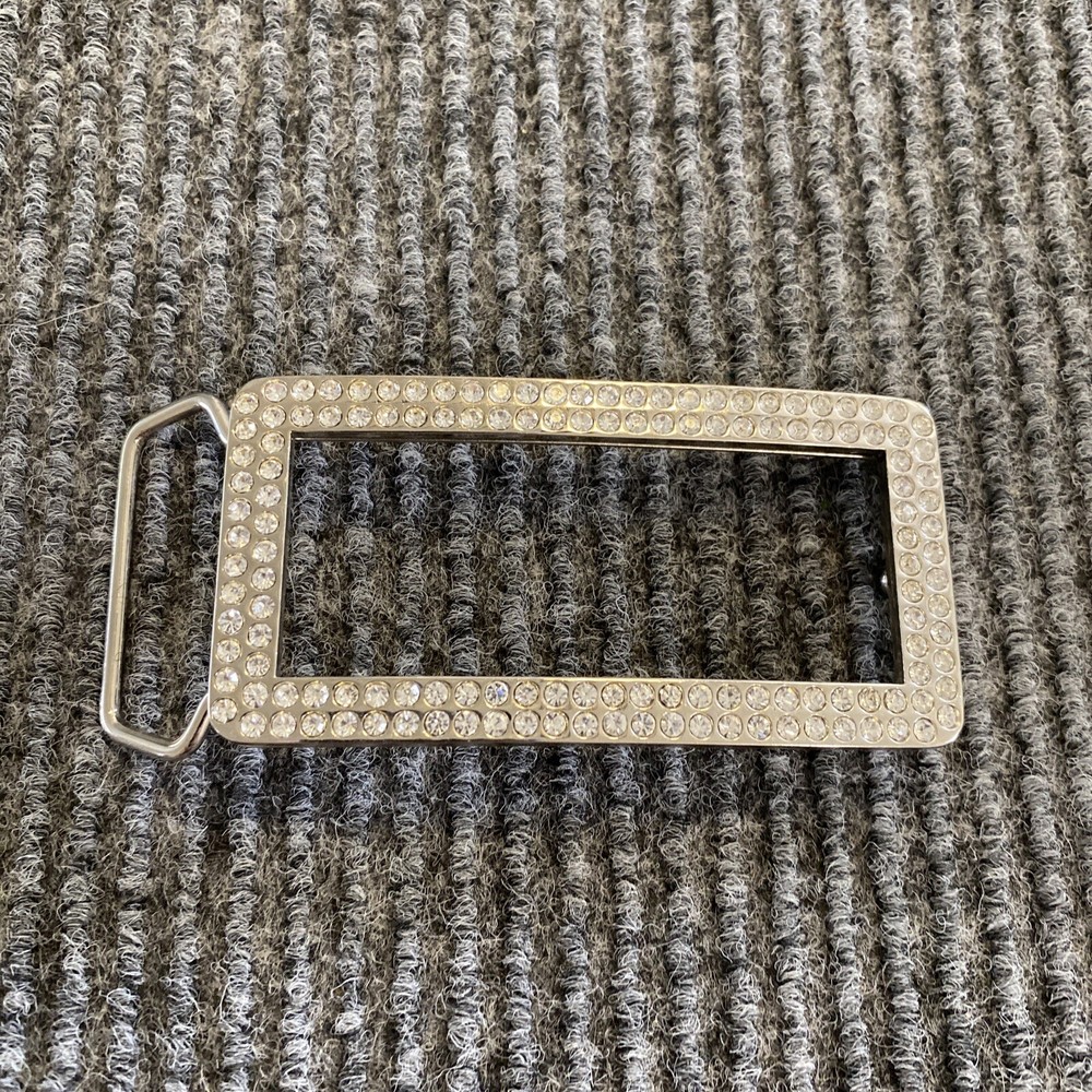 Belt Buckle Silver Rhinestones Long Rectangle