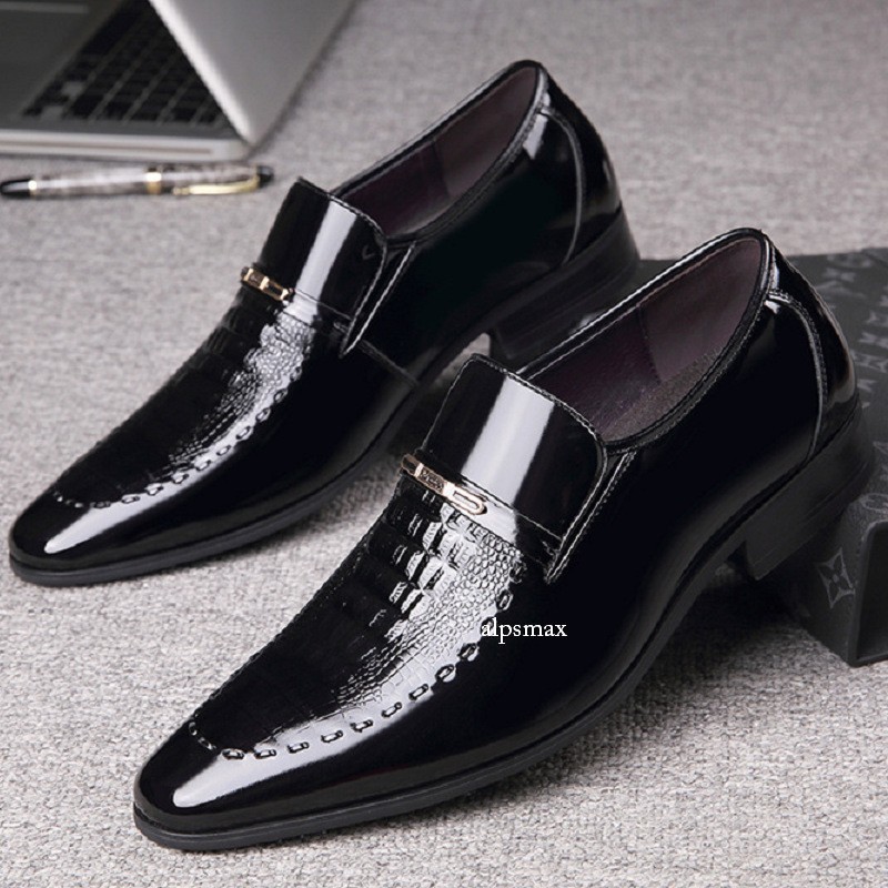 Men Slip On Leather Flat Formal Pointed Toe Business Oxfords Dress Fashion Shoes