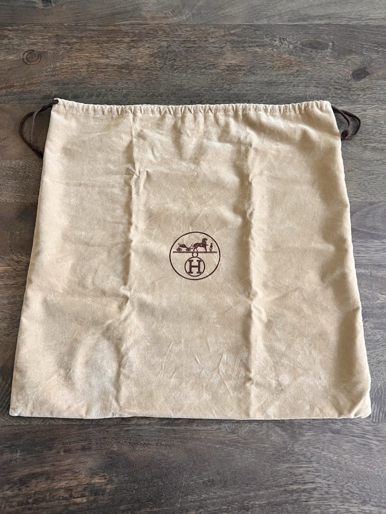 Hermes Birkin Large Dust Bag Drawstring Herringbone Beige Brown 17