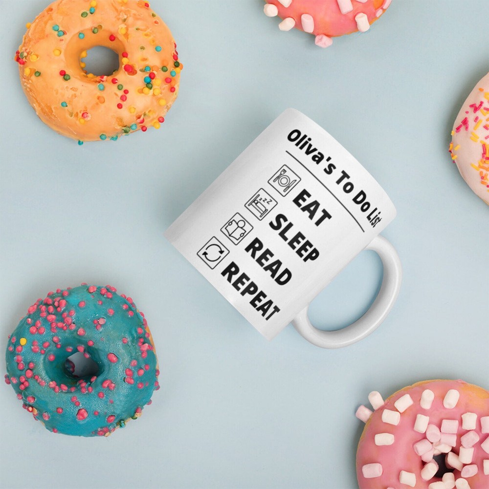 Personalised Eat Sleep Read Repeat Mug Funny Book Lover Mug Gift Bookish Gift