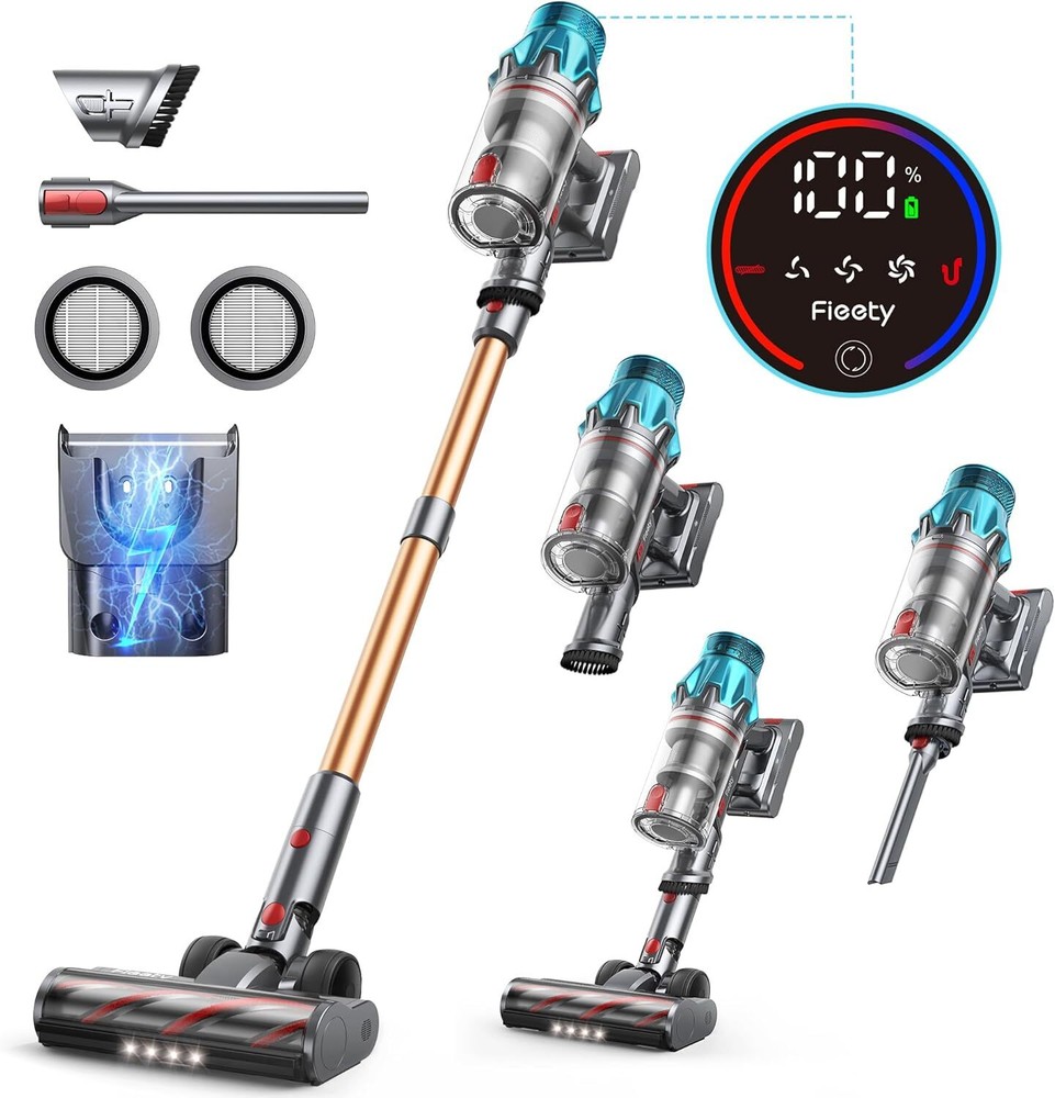 Cordless Vacuum Cleaner 550W/45Kpa, Stick Cleaners 60 Mins Max Gold