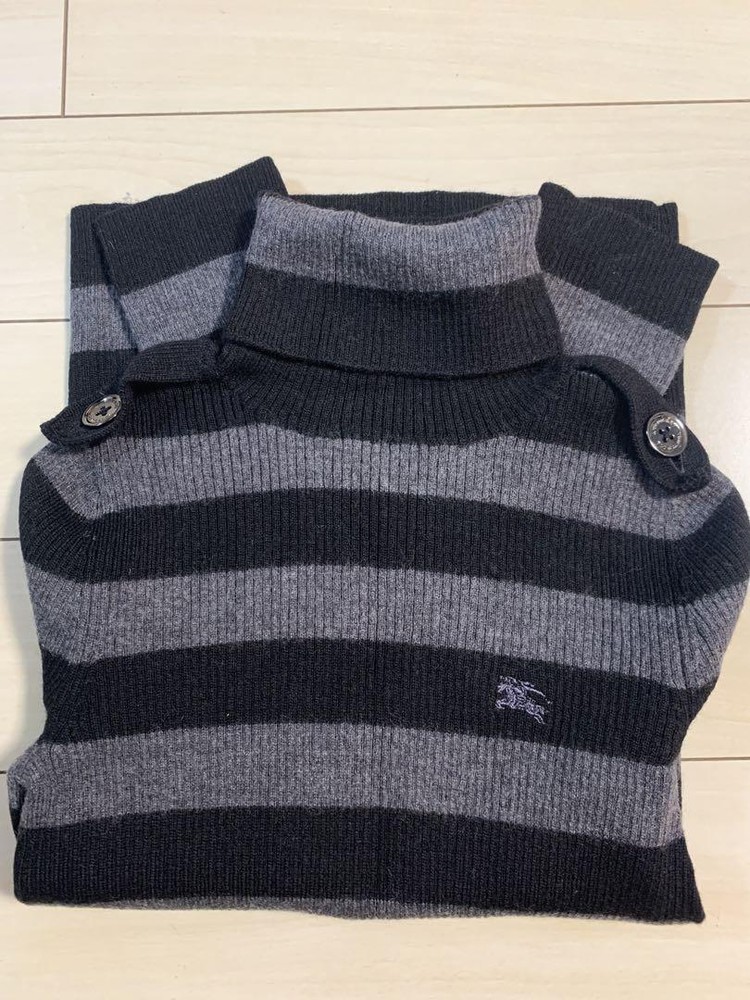 Burberry Blue Label Women's Turtleneck Sweater Gray Blue Border Knit M
