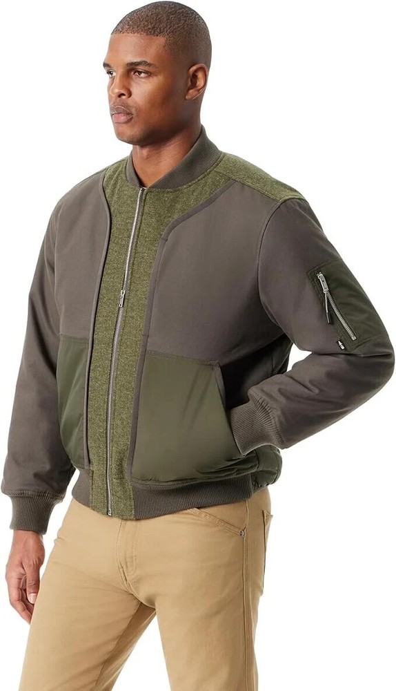 Bass Outdoor Men's Regular Fit Mixed Media Bomber Jacket in Green Solid Size L