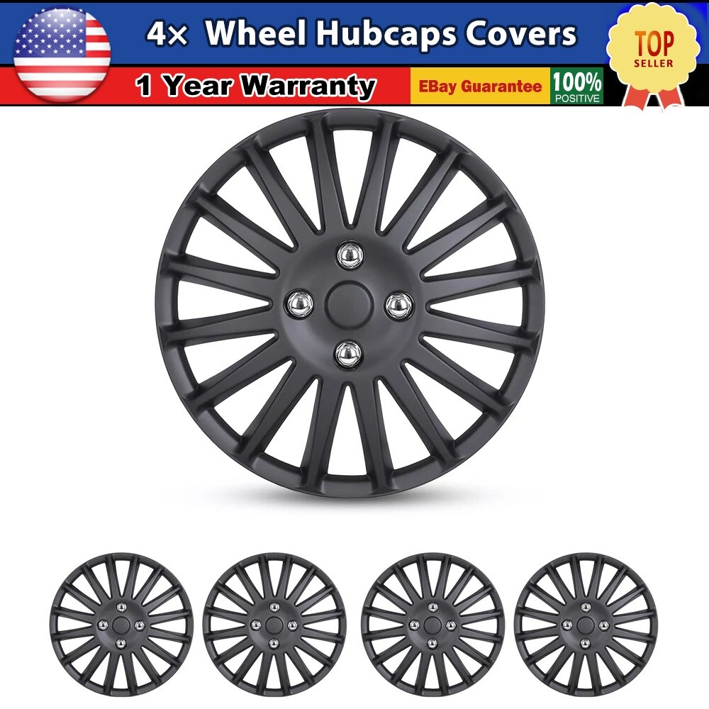 4PCS 14-Inch Black Matte Snap-On Wheel Covers for R14 Tires & Steel Rims