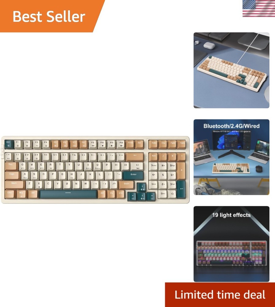 Mechanical RGB Keyboard - Wireless USB-C & BT, Tactile Brown Switches, 100 Keys