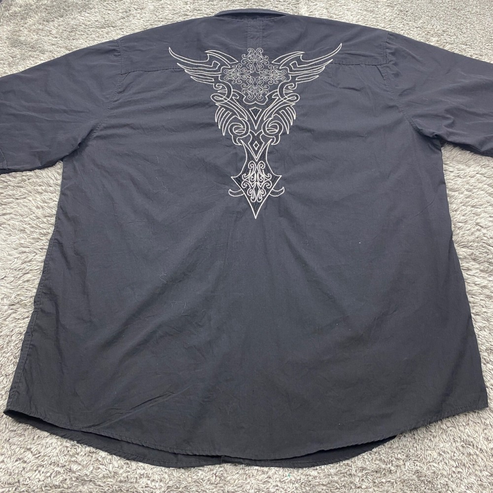 Ag~ile Couture Shirt Men 4XL Black Embroidered Grudge Biker Affliction Button Up