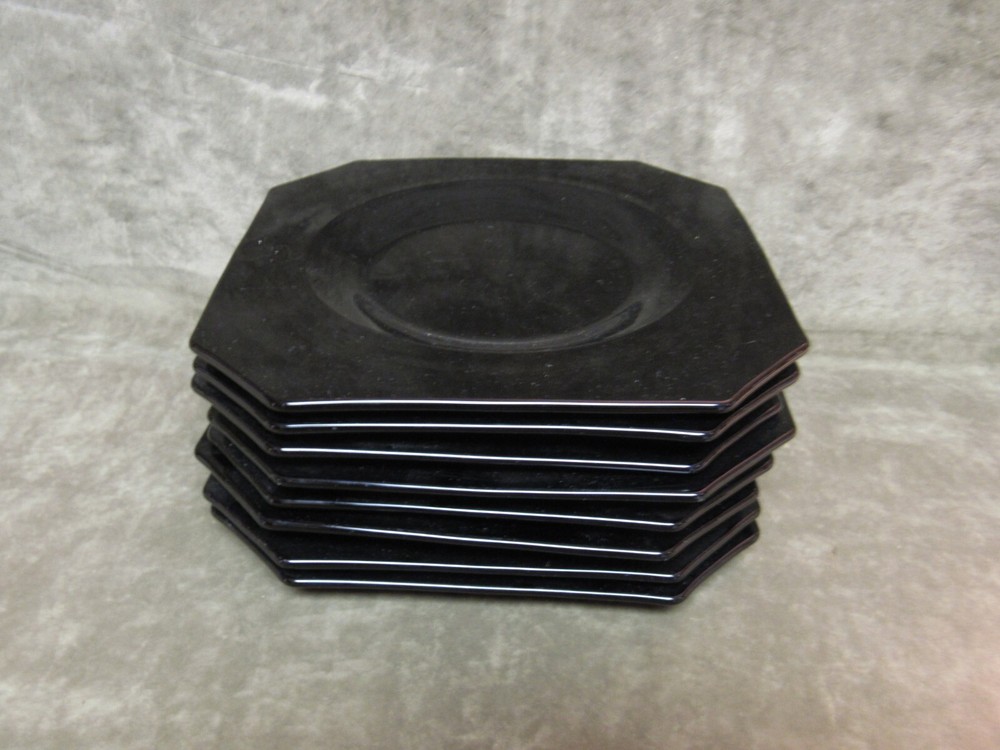 1930's McKee Black Amethyst Glass Clico Salad Plate Lot of 8 Pieces Art Deco