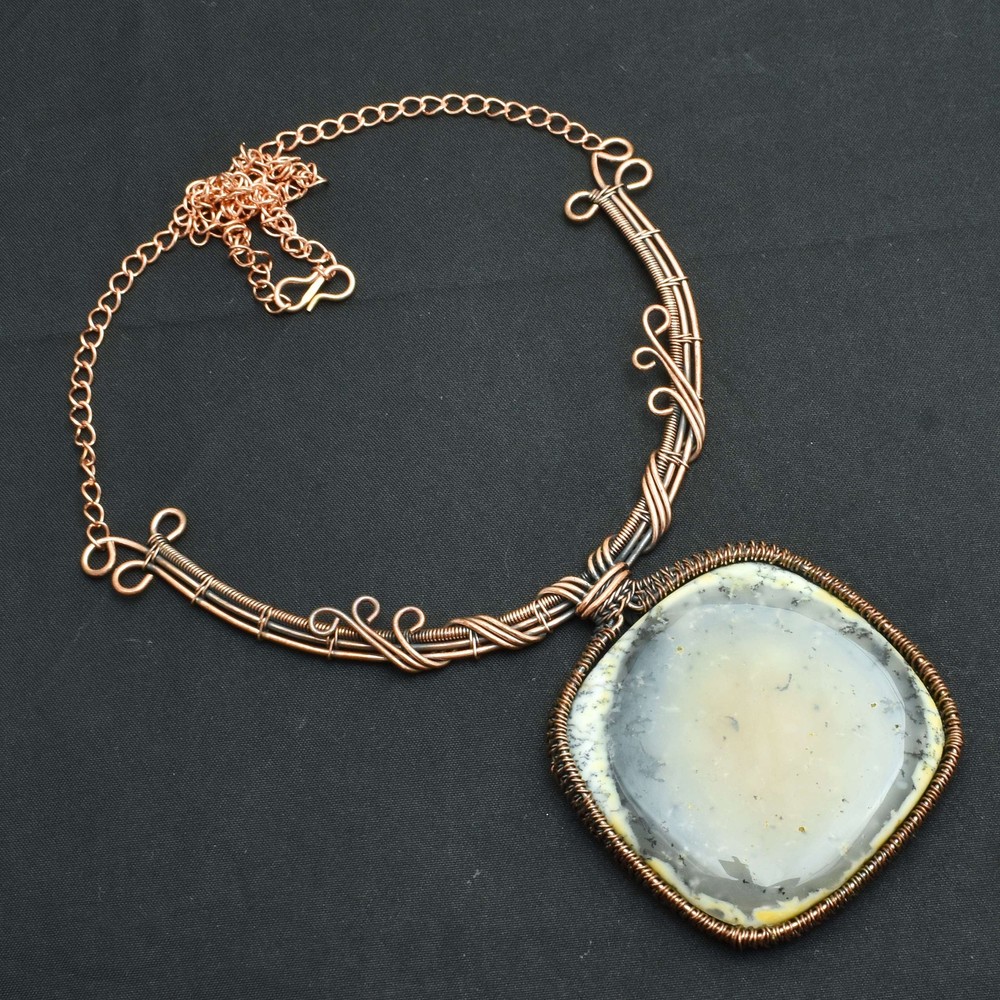 Dendrite Opal Gemstone Handmade Copper Wire Necklace Jewelry 52 Gms AN 52982