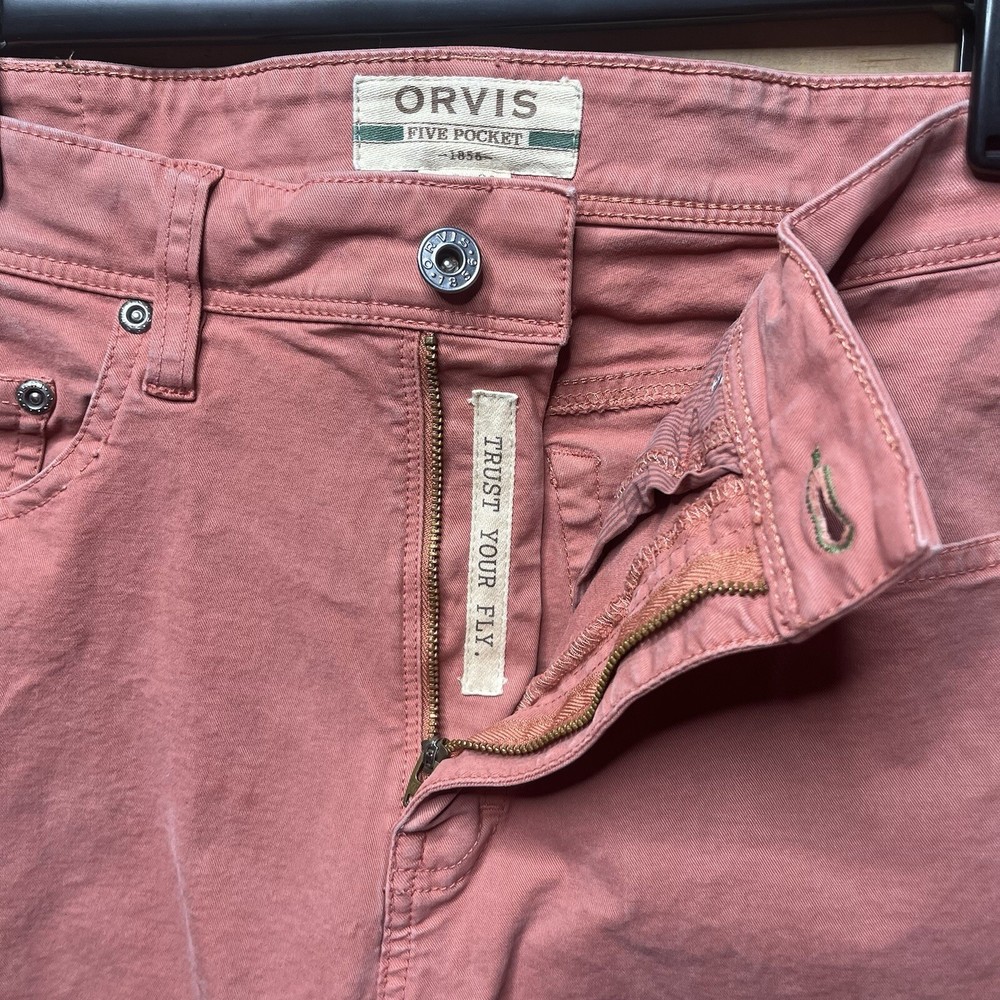 Orvis Five Pocket Pants Men 32x30 Pink Straight Leg Chinos  Stretch Workwear