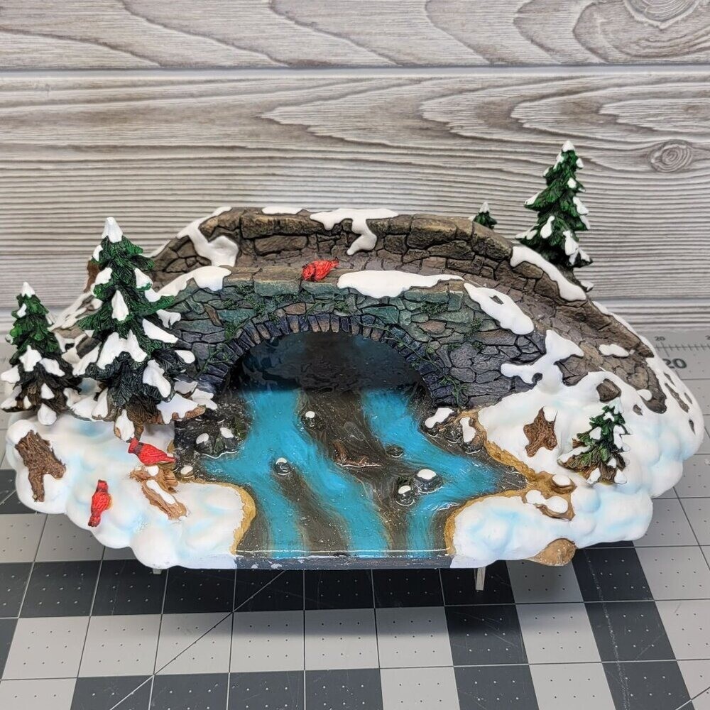 Dept 56 Christmas Village Mill Creek Bridge with Pine Tree and Cardinal Bird 52635  