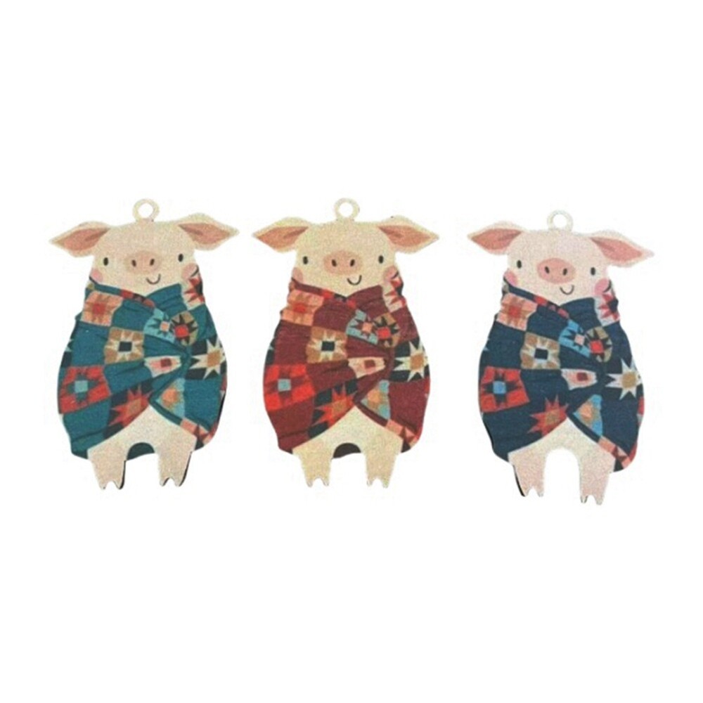 Pigs in Blankets Pendant Wooden Hanging Ornaments Cute Piglet Christmas4852