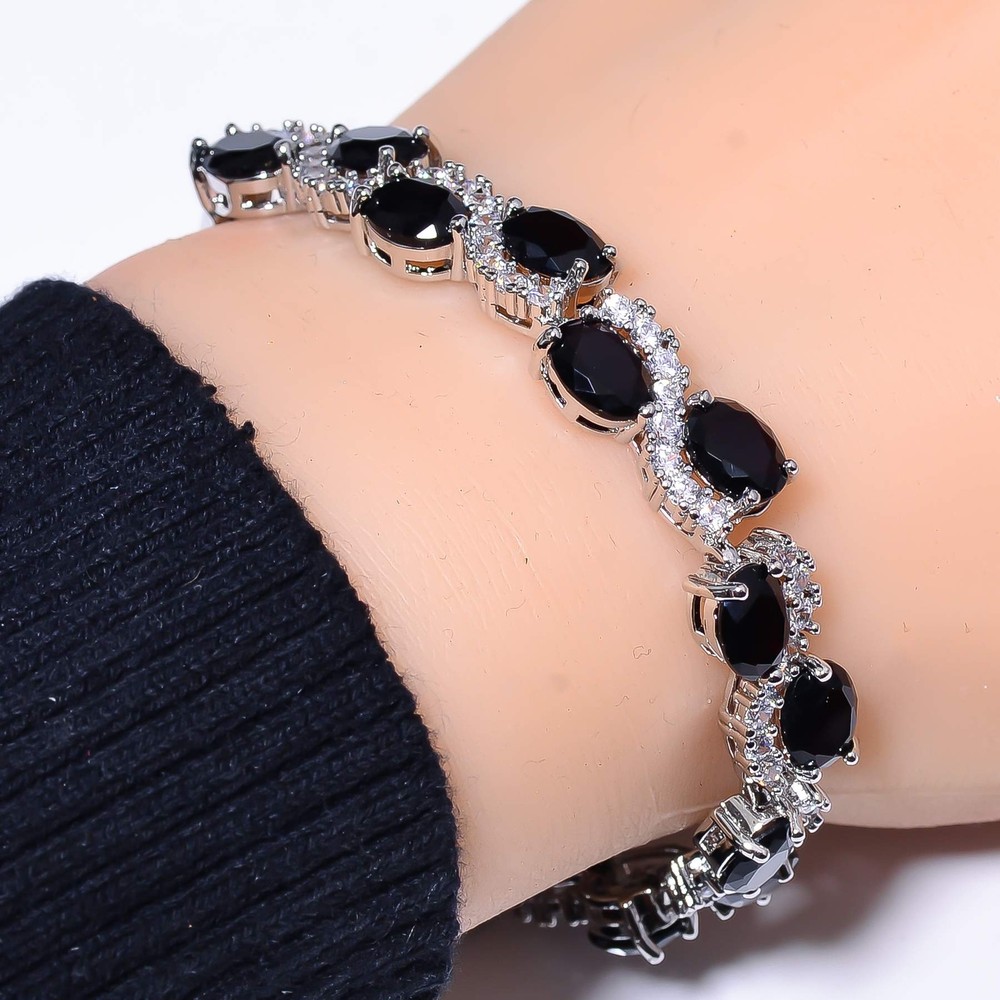 Black Onyx Cubic Zirconia 925 Sterling Silver Tennis Bracelet 7.99 Inch B973970620