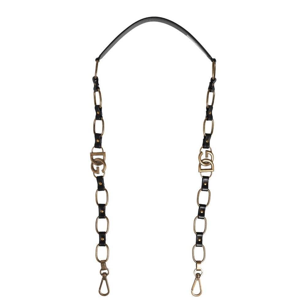 DOLCE & GABBANA Shoulder Strap Black Leather Gold Chain Bag Accessory 2850usd