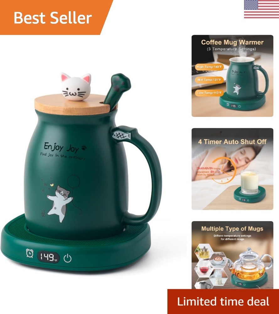 Coffee Mug Warmer & Cute Cat Mug Set, Candle Mug Warmer for Home & Office, El...