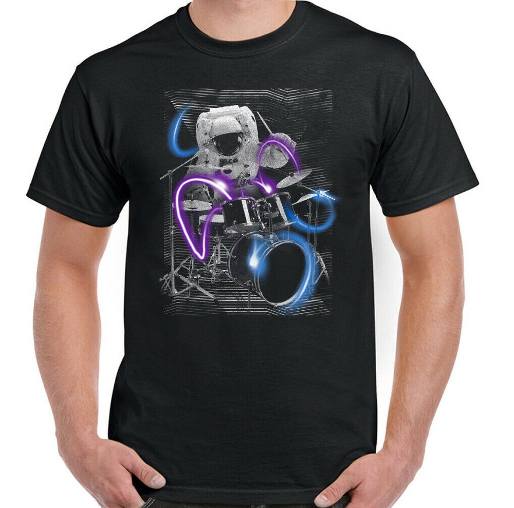 Drumming T-Shirt Drummer Mens Funny Drum Kit Spaceman Astronaut Band Top Astro