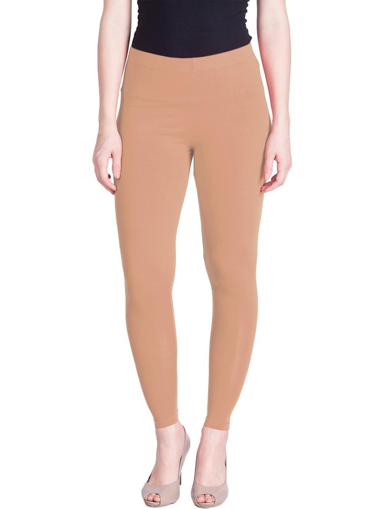Women Solid Premium Cotton Ankle Length Legging Size L Casual Wear Peach