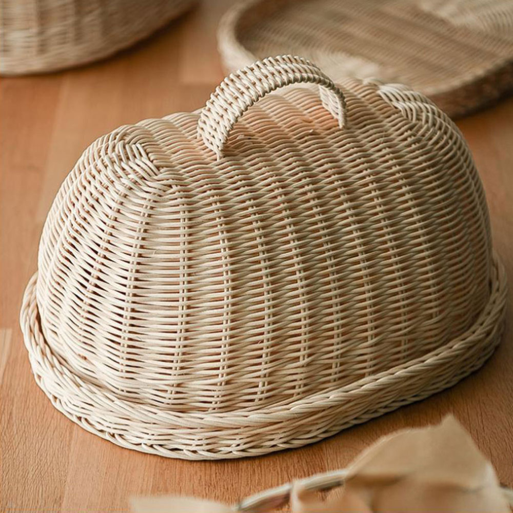 Storage Tray Kitchen Fruit Cover Gauze Wicker Cloche Woven Baskets
