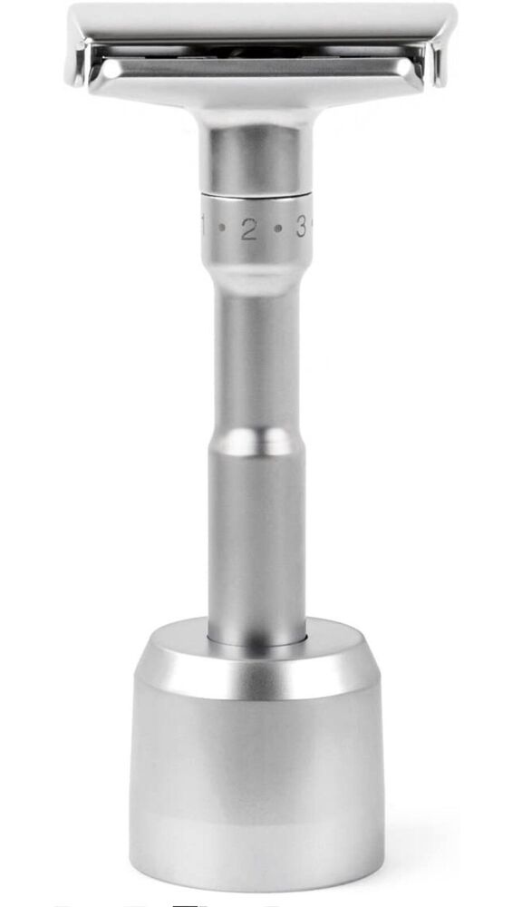Variant ADJUSTABLE Safety Razor & 5 Double Edge Shaving Blades - Satin Chrome