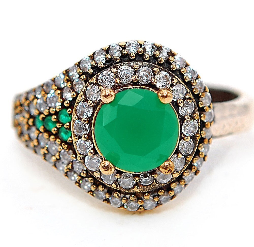 3CT Treated Emerald Ottoman Empire Style 925 Sterling Silver Ring Size 6 HB3-9