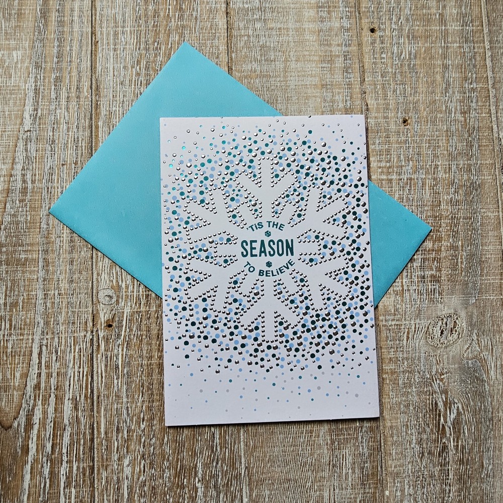 Christmas Greeting Card Blue Sequin Snowflake Sparkle Believe Hallmark