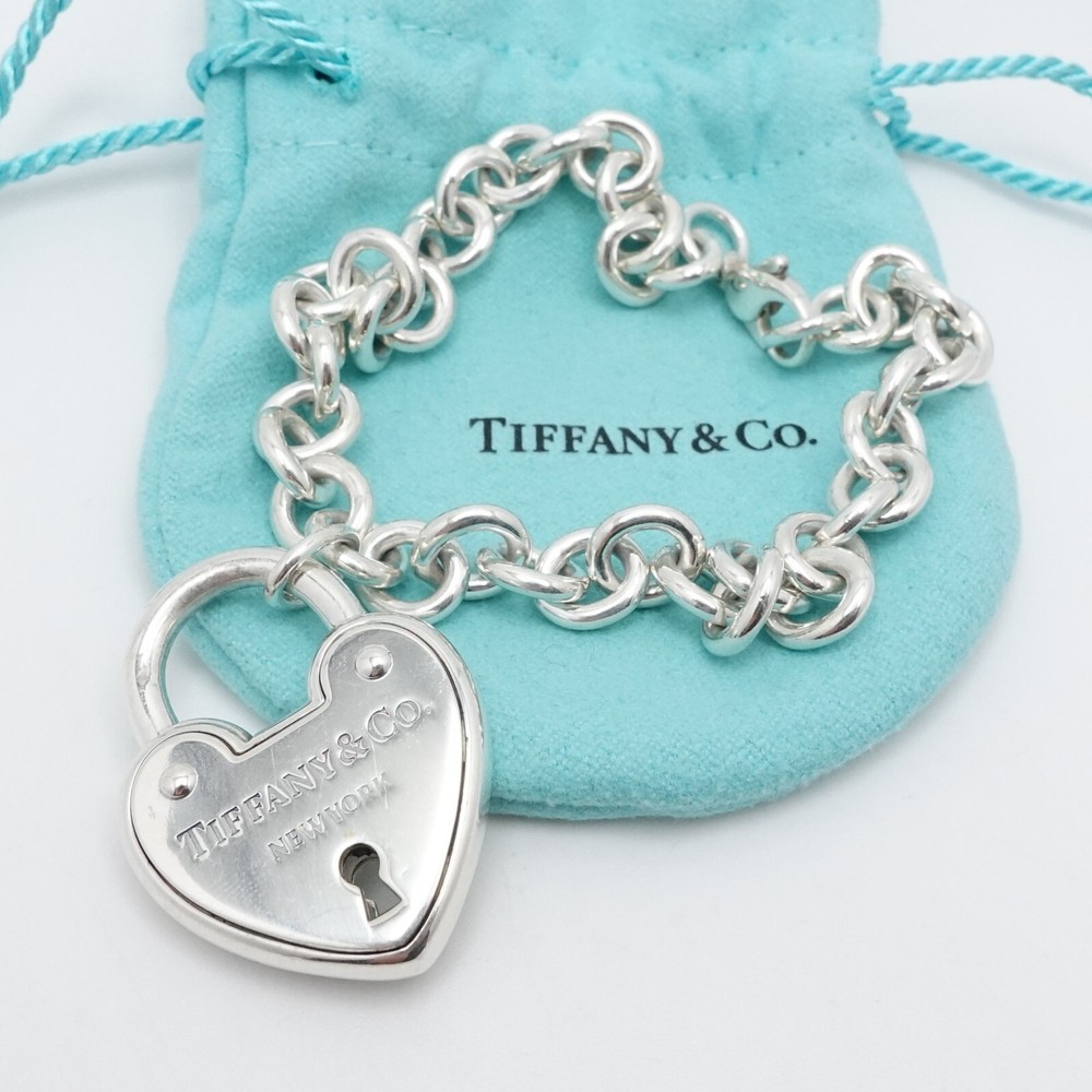 Tiffany & Co. Sterling Silver Heart Padlock Chain Bracelet  Size 9