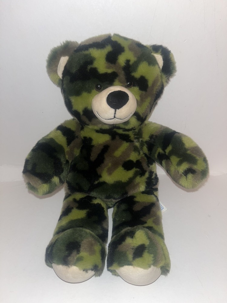 Build A Bear BAB Green Camouflage Plush Teddy Stuffed Animal Toy 17”