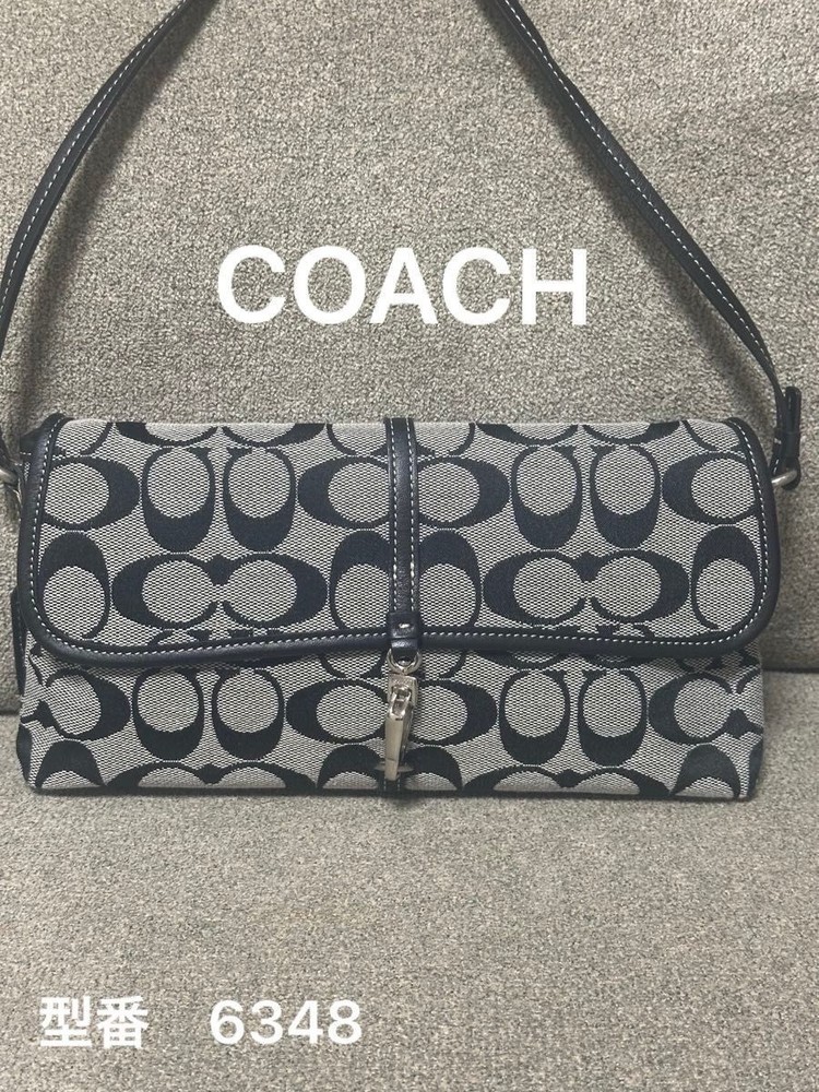 COACH Demi Pouch in Black & Gray Signature Pattern with Clip