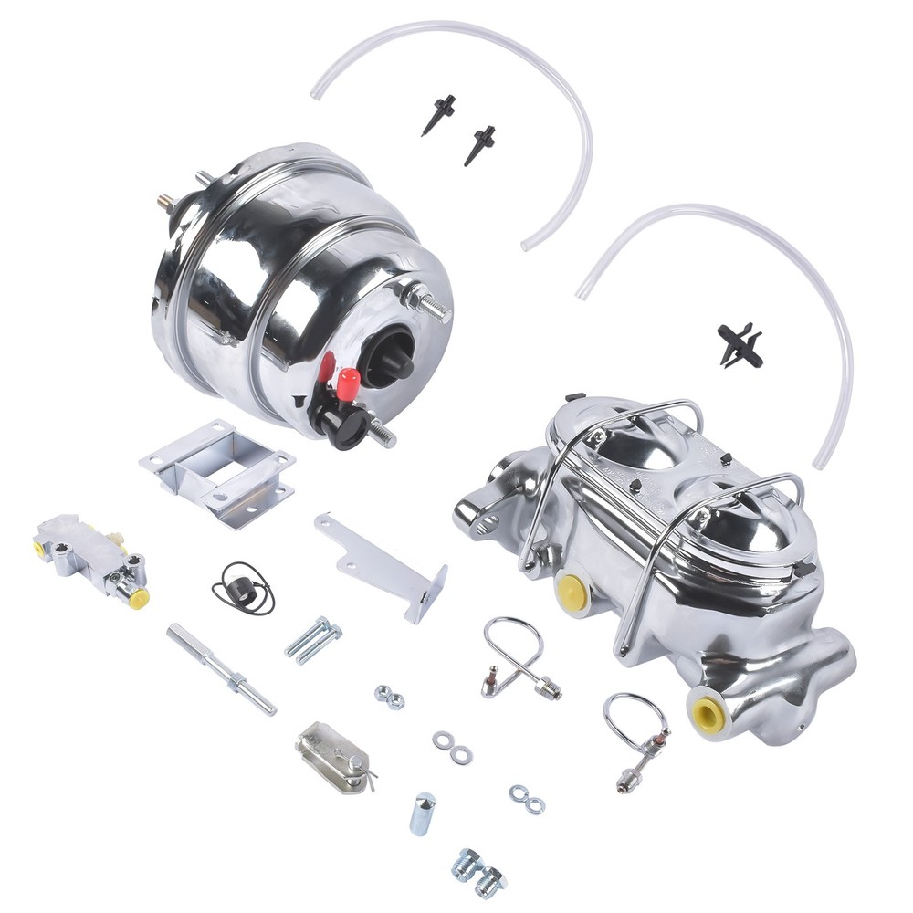 7Inch Chrome Power Brake Booster Master Cylinder Disc Drum Kit for Bel Air 55-57
