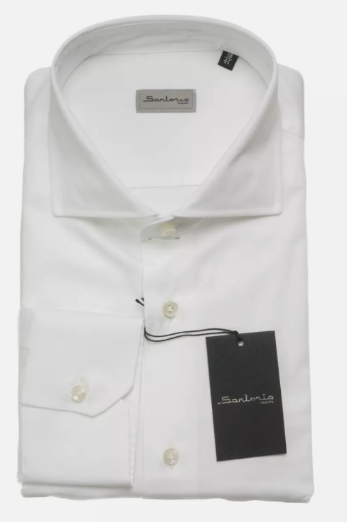 SARTORIO by Kiton Classic White Cotton Spread Collar Dress Shirt 15 3/4 40
