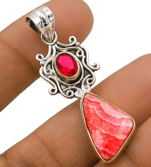 Natural Two Tone Rhodochrosite -Argentina 925 Sterling Silver Pendant