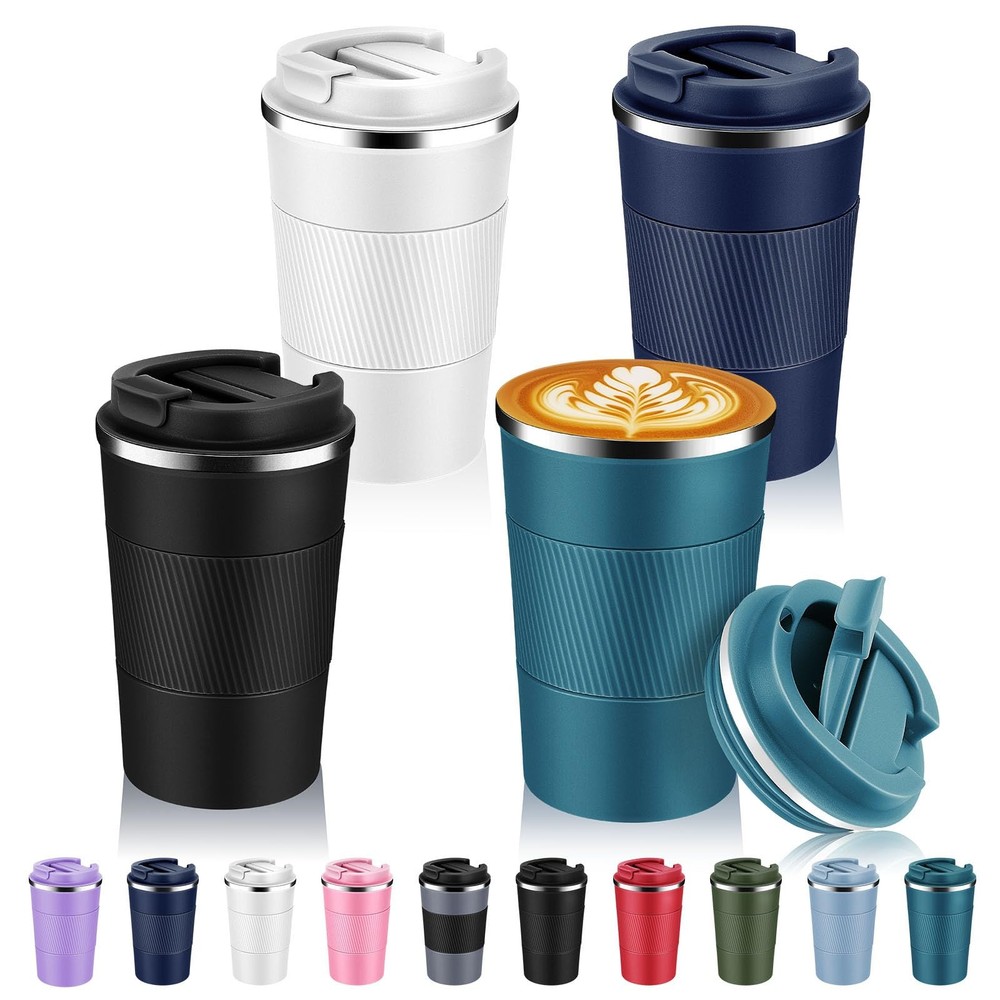 13 oz Stainless Steel Insulated Travel Coffee Mug 4 Pack with Flip Lid