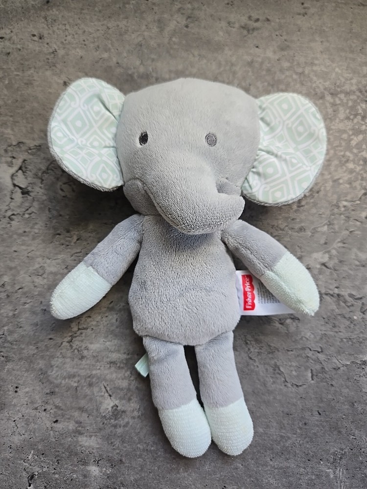 Fisher Price Crinkle Ear Elephant Tan Blue Plush Lovey 8.
