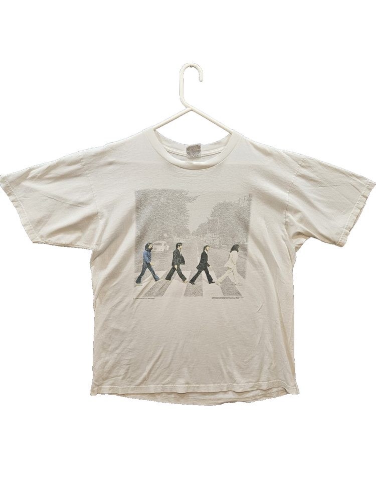 Vintage The Beatles White Graphic T-shirt Abbey Road 90s RARE Gildan Tag Size XL