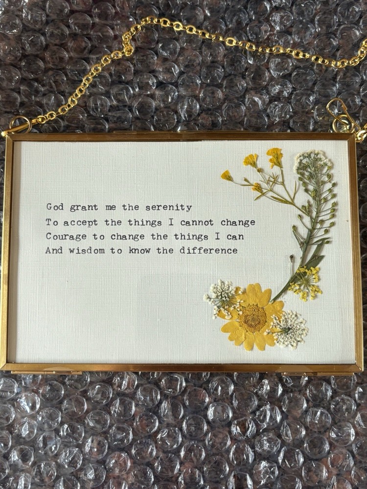 Custom Pressed Flower Serenity Prayer Recovery From Addiction