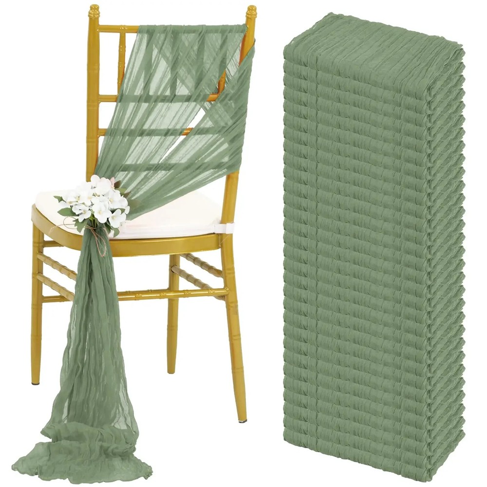 30PCS 30x275cm Wedding Sage green Chair Sashes Decoration Gauze Chair Bow