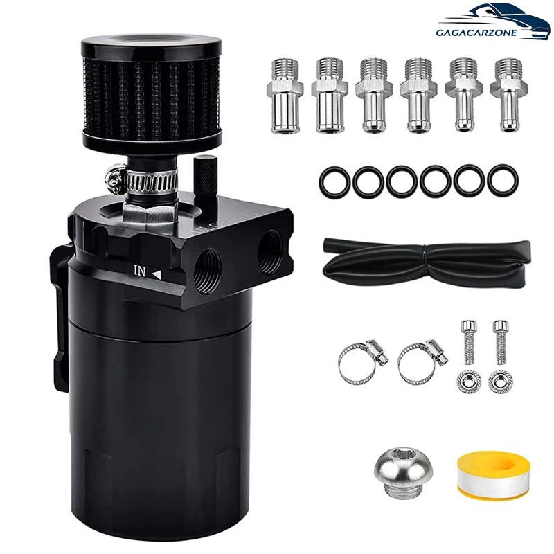 Engine Oil Catch Can Tank Kit with Breather Filter 300ml Aluminum Polish Black