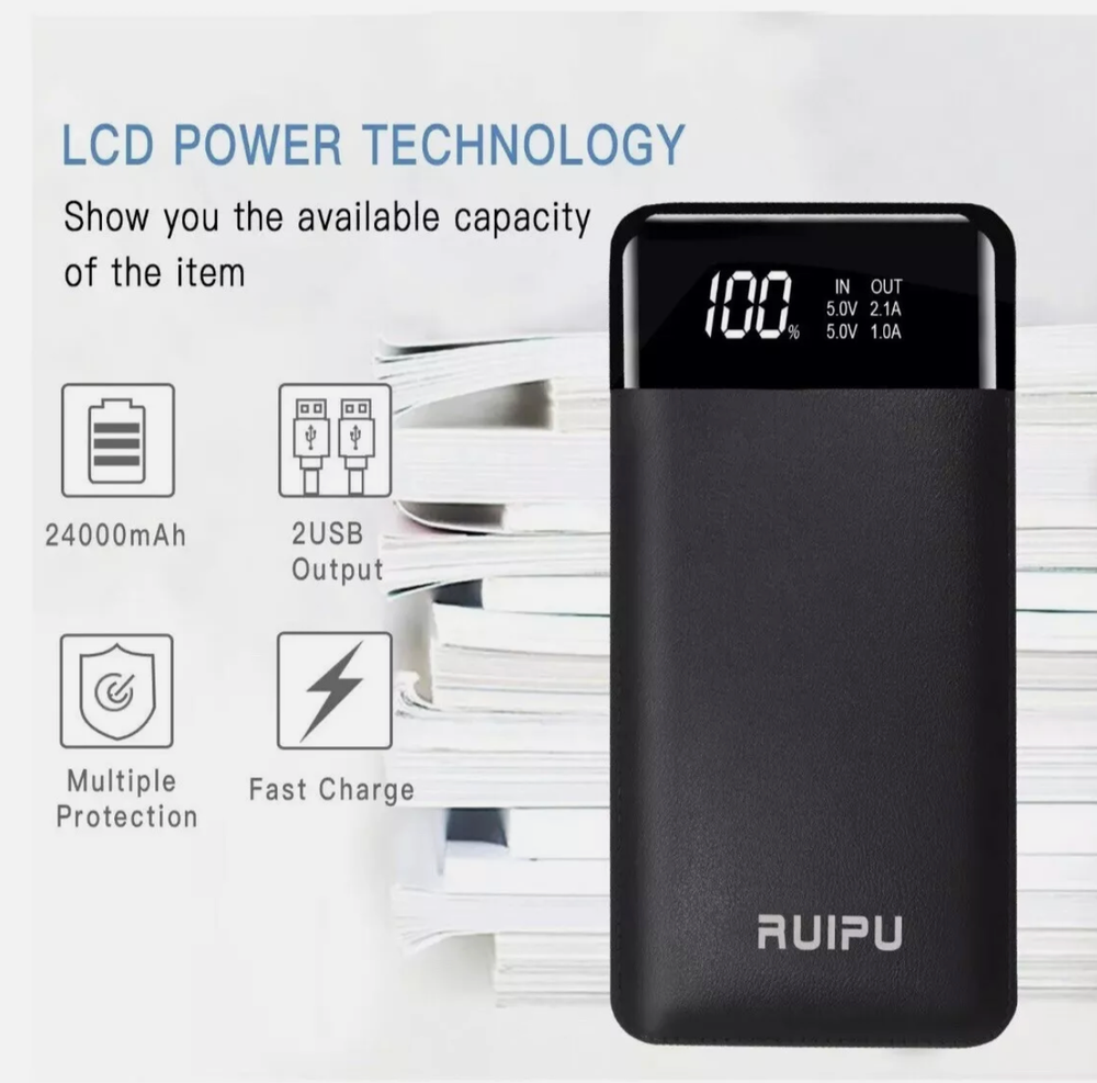 Ruipu 24000mAh Power Bank Portable Charger Dual Output USB Pre-Owned Reliable High Capacity