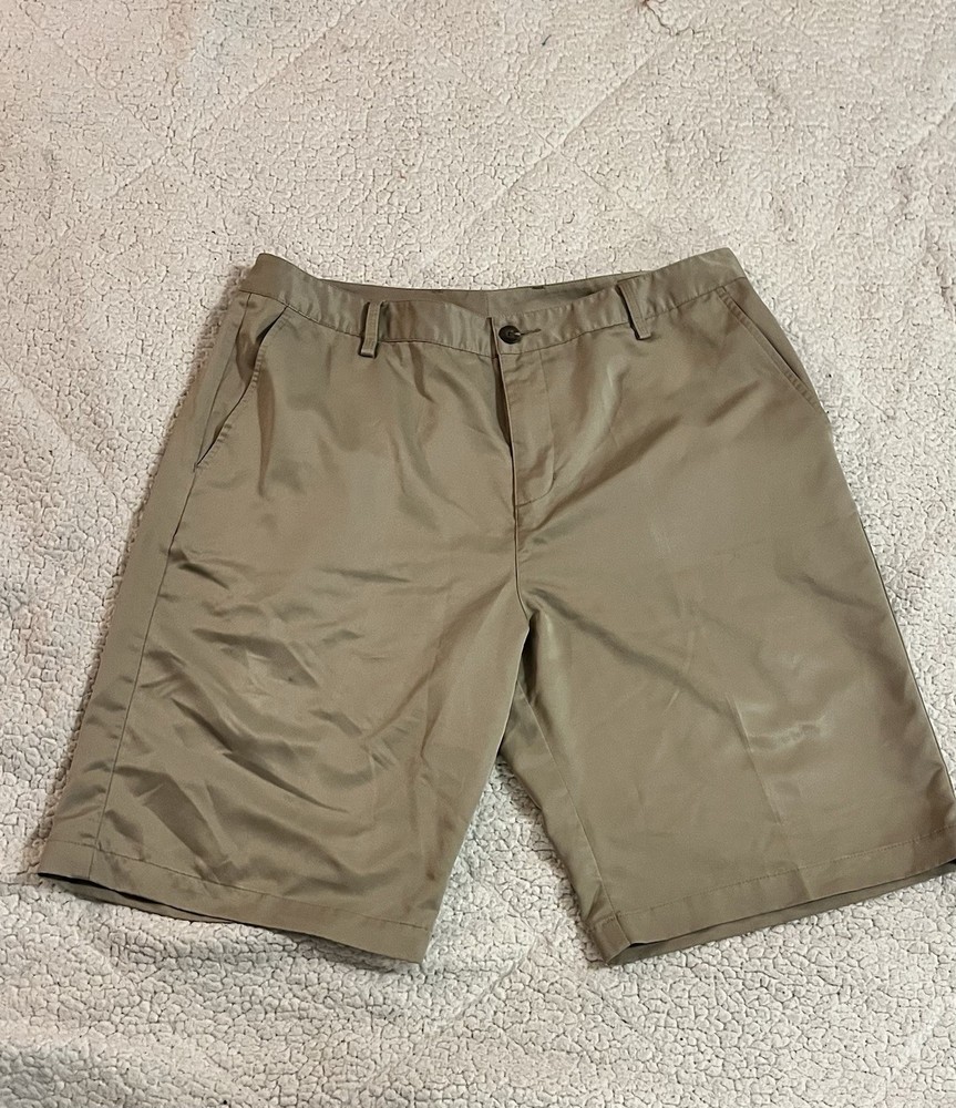 Adidas Men's Golf Shorts Size 34 Climalite Flat Front Performance Shorts Khaki