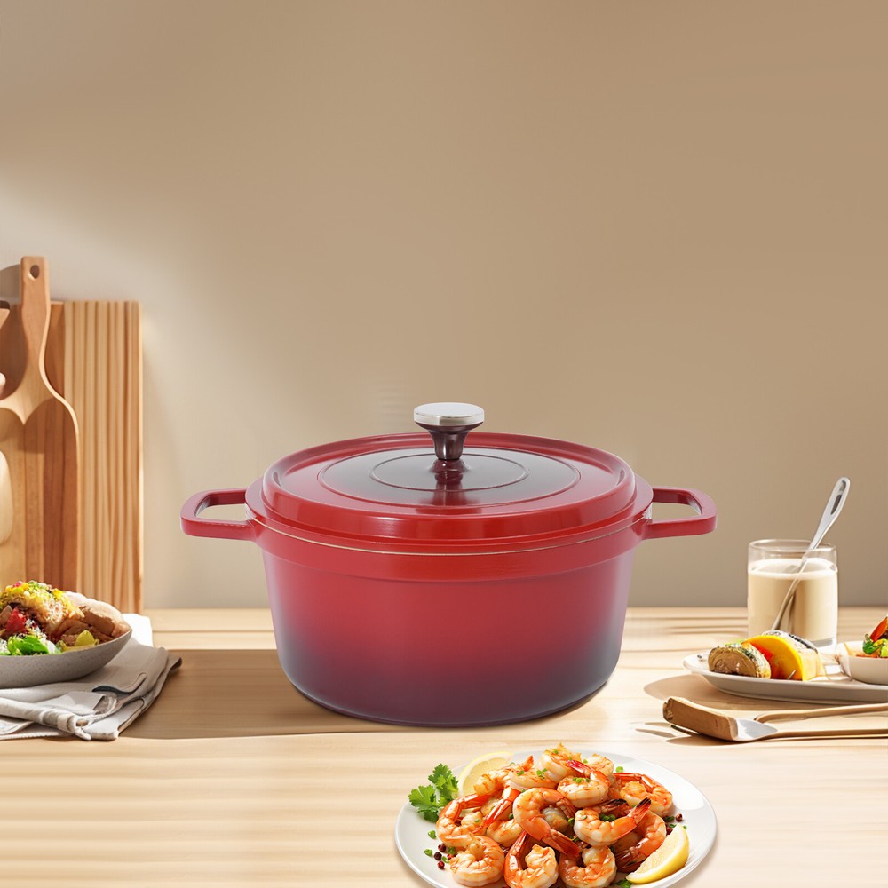 Ceramic Stew Pot with Lid 4L for Braising, Stews & Roasting in Red
