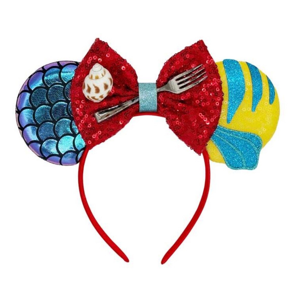 NEW Disney The LITTLE MERMAID Mickey ears FORK Headband FLOUNDER Ariel SEQUINS