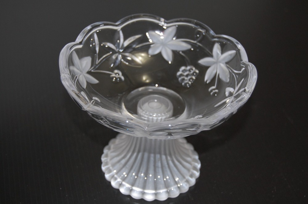 Mikasa Glass Candy or Fruit Bowl.  Pedestal and flowers are etched and frosted.